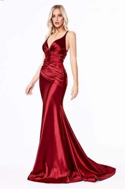 Cinderella Divine - CH236 Open Back Ruched Satin Evening Gown