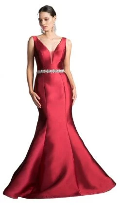 Cinderella Divine - Chic Plunging V-neck Ruffled Mermaid Dress