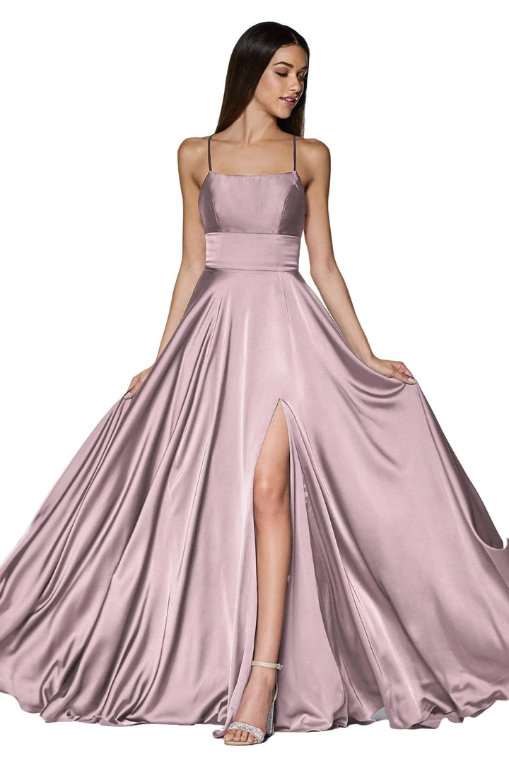 Cinderella Divine - CJ527 Long Crisscross Back Satin A-Line Dress 8 Cinderella Divine - CJ527 Long Crisscross Back Satin A-Line Dress
