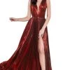 Cinderella Divine - CJ529 Deep V Neck High Slit Metallic Pleated Gown 2 Cinderella Divine - CJ529 Deep V Neck High Slit Metallic Pleated Gown