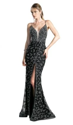 Cinderella Divine - CZ0012 Embellished Deep V-neck Trumpet Dress