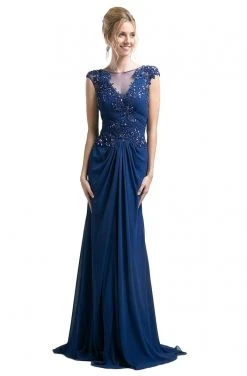 Cinderella Divine - JC909 Beaded Lace Chiffon Sheath Dress