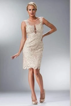 Cinderella Divine - JC925 Beaded Lace Scoop Fitted Dress