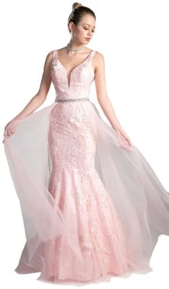 Cinderella Divine - Lace Appliqued Mermaid Dress With Overlay