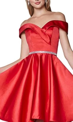 Cinderella Divine - Off-Shoulder Satin Finish A-Line Cocktail Dress CD0140SC - 1 Pc Champagne In Size M Available