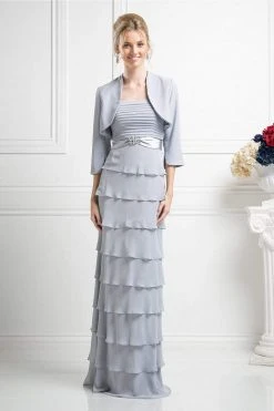 Cinderella Divine - Pleated Straight Tiered Column Dress With Bolero 9 Cinderella Divine - Pleated Straight Tiered Column Dress With Bolero