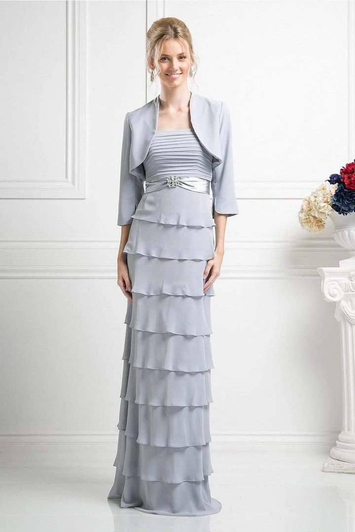 Cinderella Divine - Pleated Straight Tiered Column Dress With Bolero 6 Cinderella Divine - Pleated Straight Tiered Column Dress With Bolero