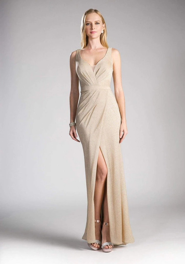 Cinderella Divine - Ruched V-neck Shimmer Fabric Sheath Dress 8 Cinderella Divine - Ruched V-neck Shimmer Fabric Sheath Dress