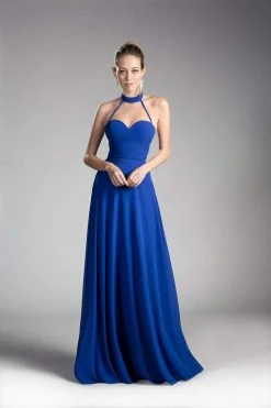 Cinderella Divine - Sleeveless Sleek Halter A-line Dress