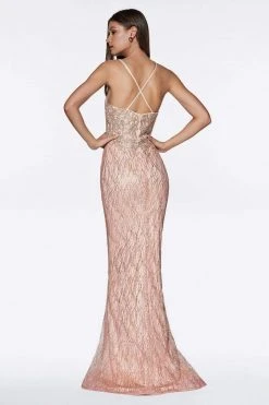 Cinderella Divine - Sleeveless V-Neck Glitter Lace Mermaid Gown ML934