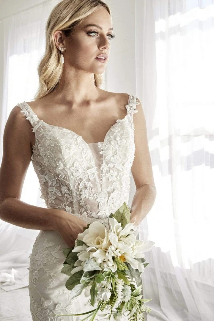 Cinderella Divine - TY01 Floral Applique Deep V-neck Trumpet Gown 5 Cinderella Divine - TY01 Floral Applique Deep V-neck Trumpet Gown