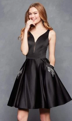 Clarisse - 3613 Illusion Plunging V Neckline Fit And Flare Short Dress