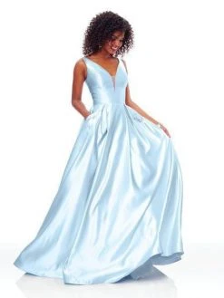 Clarisse - 3741 V Neck Corset Lace Up Back Satin Dress