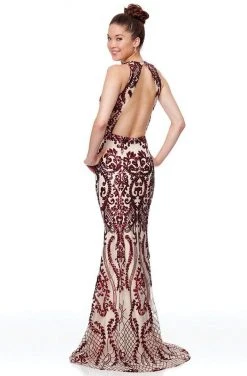 Clarisse - 3797 Sequined Deep V-neck Mermaid Dress
