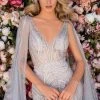 Clarisse - 5157 Sexy V-Neck Caped Bejeweled Trumpet Dress 1 Clarisse - 5157 Sexy V-Neck Caped Bejeweled Trumpet Dress