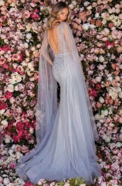 Clarisse - 5157 Sexy V-Neck Caped Bejeweled Trumpet Dress 5 Clarisse - 5157 Sexy V-Neck Caped Bejeweled Trumpet Dress