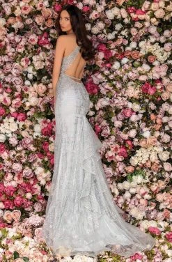 Clarisse - 5159 Embellished Halter Trumpet Dress