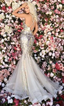 Clarisse - 800221 Embellished Halter Neck Mermaid Dress With Train