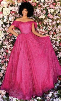 Clarisse - 800313 Long Ruffled Off Shoulder Glittery Gown