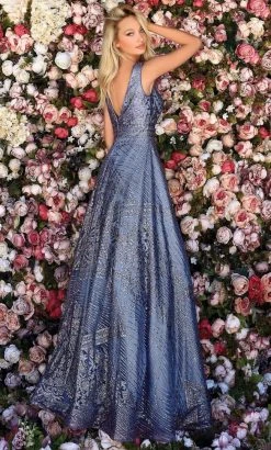 Clarisse - 800333 Embellished Deep V Neck A-line Gown