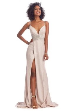 Clarisse - 8009 Embellished Deep V-neck Sheath Dress