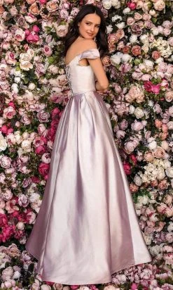 Clarisse - 8010 Off Shoulder Lace-Up Back Long A-Line Satin Gown