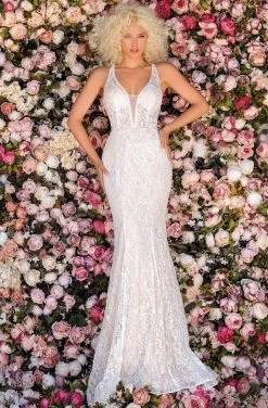 Clarisse - 8016 Sequin Lace Plunging V-Neck Dress