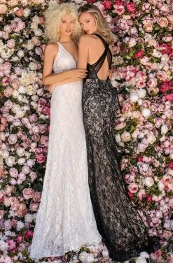 Clarisse - 8016 Sequin Lace Plunging V-Neck Dress