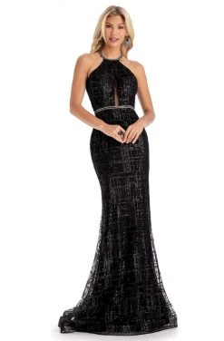 Clarisse - 8018 Embellished Halter Neck Trumpet Dress