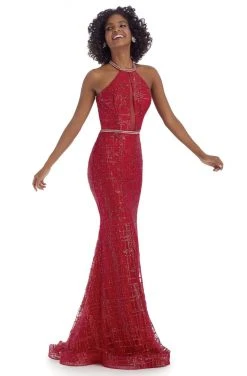 Clarisse - 8018 Embellished Halter Neck Trumpet Dress