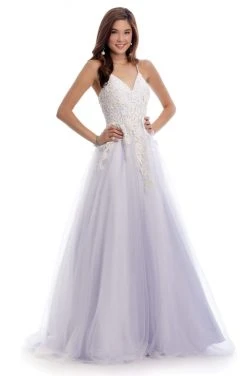 Clarisse - 8034 Sleeveless V Neck Lace Appliqued Tulle Gown