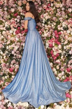Clarisse - 8049 Off Shoulder Metallic Glitter Overskirt Gown 8 Clarisse - 8049 Off Shoulder Metallic Glitter Overskirt Gown