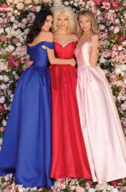 Clarisse - 8057 Off Shoulder Jeweled Crystal Neck Silk Gown