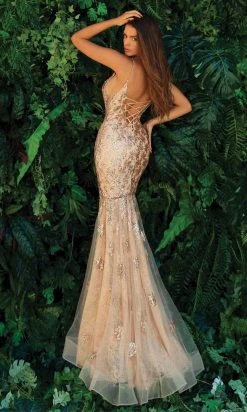 Clarisse - 810191 Glittery Plunging Slit Sheath Gown