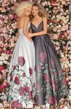 Clarisse - 8131 V-neck Floral Print A-line Dress