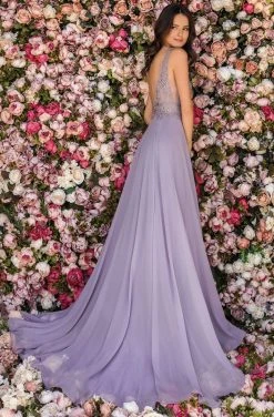 Clarisse - 8153 Beaded Floral Embroidered Chiffon Gown