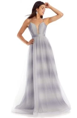 Clarisse - 8159 Deep V-neck A-line Dress