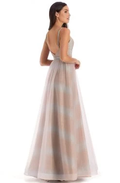 Clarisse - 8159 Deep V-neck A-line Dress