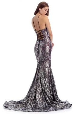 Clarisse - 8171 Embroidered Lace Halter Trumpet Dress