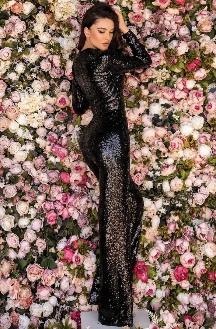 Clarisse - 8249 Long Sleeve Sequined Jumpsuit 4 Clarisse - 8249 Long Sleeve Sequined Jumpsuit