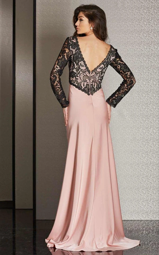 Clarisse - M6222 Lace Sleeved V-neck Dress 4 Clarisse - M6222 Lace Sleeved V-neck Dress