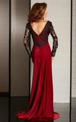 Clarisse - M6222 Lace Sleeved V-neck Dress 9 Clarisse - M6222 Lace Sleeved V-neck Dress