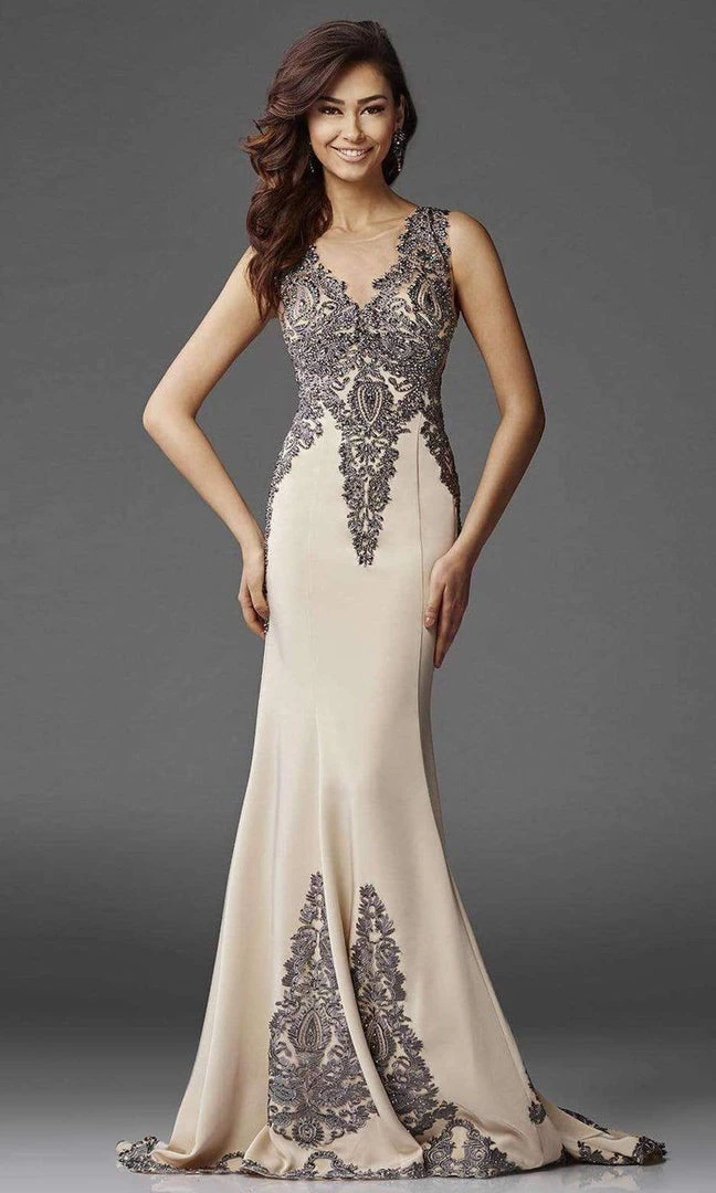 Clarisse - M6419 Intricate Embellished Lace Sheath Gown 3 Clarisse - M6419 Intricate Embellished Lace Sheath Gown