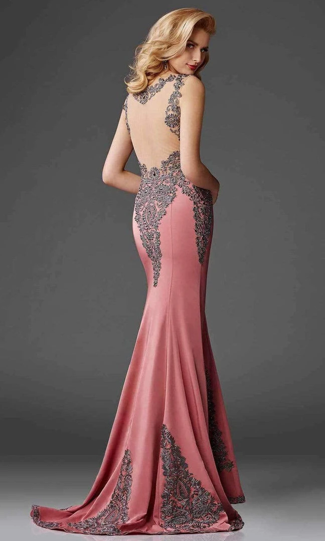 Clarisse - M6419 Intricate Embellished Lace Sheath Gown 4 Clarisse - M6419 Intricate Embellished Lace Sheath Gown