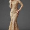 Clarisse - M6426 Glamorous Gilded Lace Evening Gown