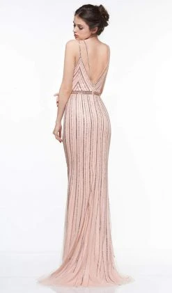 Colors Dress Colors Couture - J099 Embellished Deep V-neck Trumpet Dress