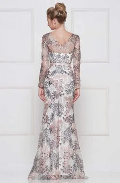 Colors Dress - 1830SL Lace Sheath Long Sleeve Gown With Overskirt