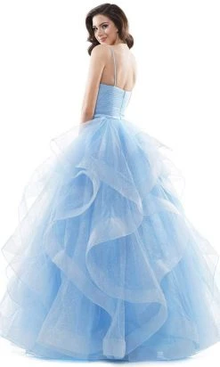 Colors Dress - 2381 V Neck Glitter Mesh Ballgown