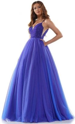 Colors Dress - 2382 Beaded Plunging Sweetheart Ballgown