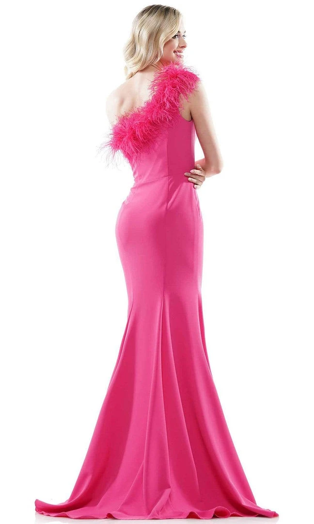 Colors Dress - 2405 Feathered One Shoulder Crepe Mermaid Dress 6 Colors Dress - 2405 Feathered One Shoulder Crepe Mermaid Dress